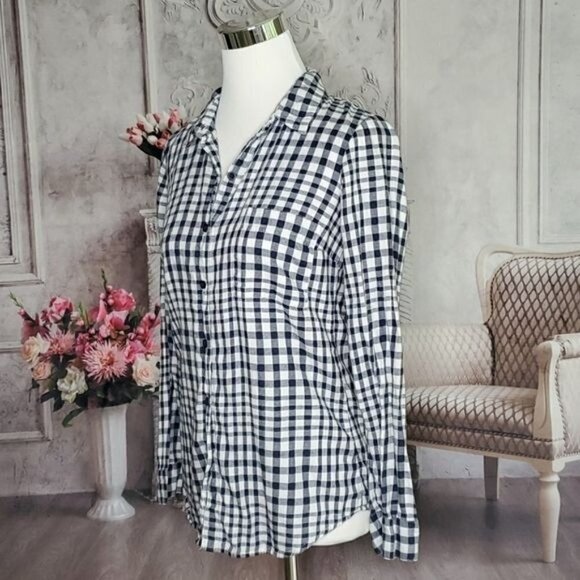 𝅺splendid Black White Plaid Long Sleeve Checkered Button Down Shirt Top Size XS - Picture 6 of 11